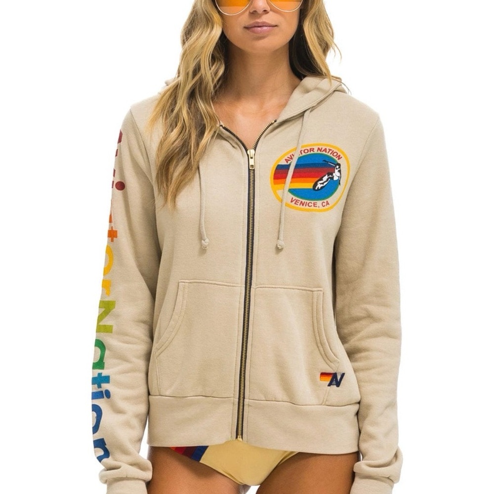 Aviator Nation Zip-Up Hoodie in Sand